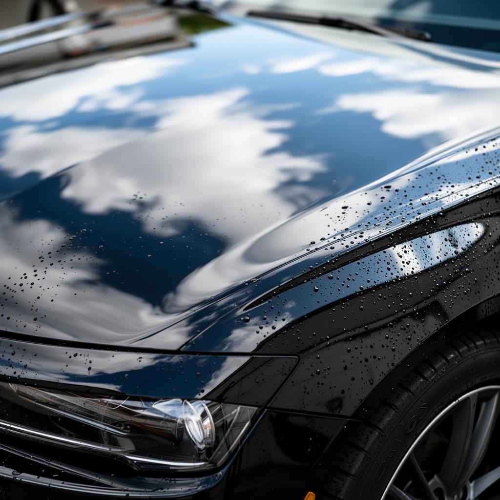 Glossy black paint after a deep wash and sealant — after detailing